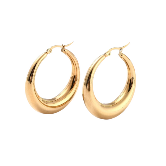 Waterproof 24K Gold Plated Hoop Earrings - Tarnish-Free, Hypoallergenic, 40mm Large Hoops.