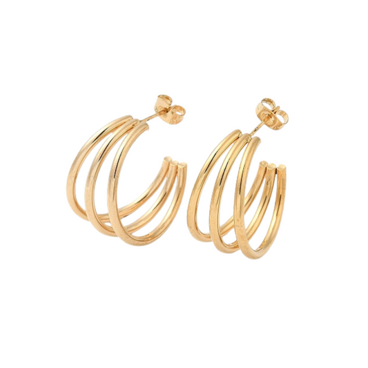 Waterproof 18K Gold Plated Half Hoop Stud Earrings for Women - Tarnish-Free, Hypoallergenic - Split Design, 25mm