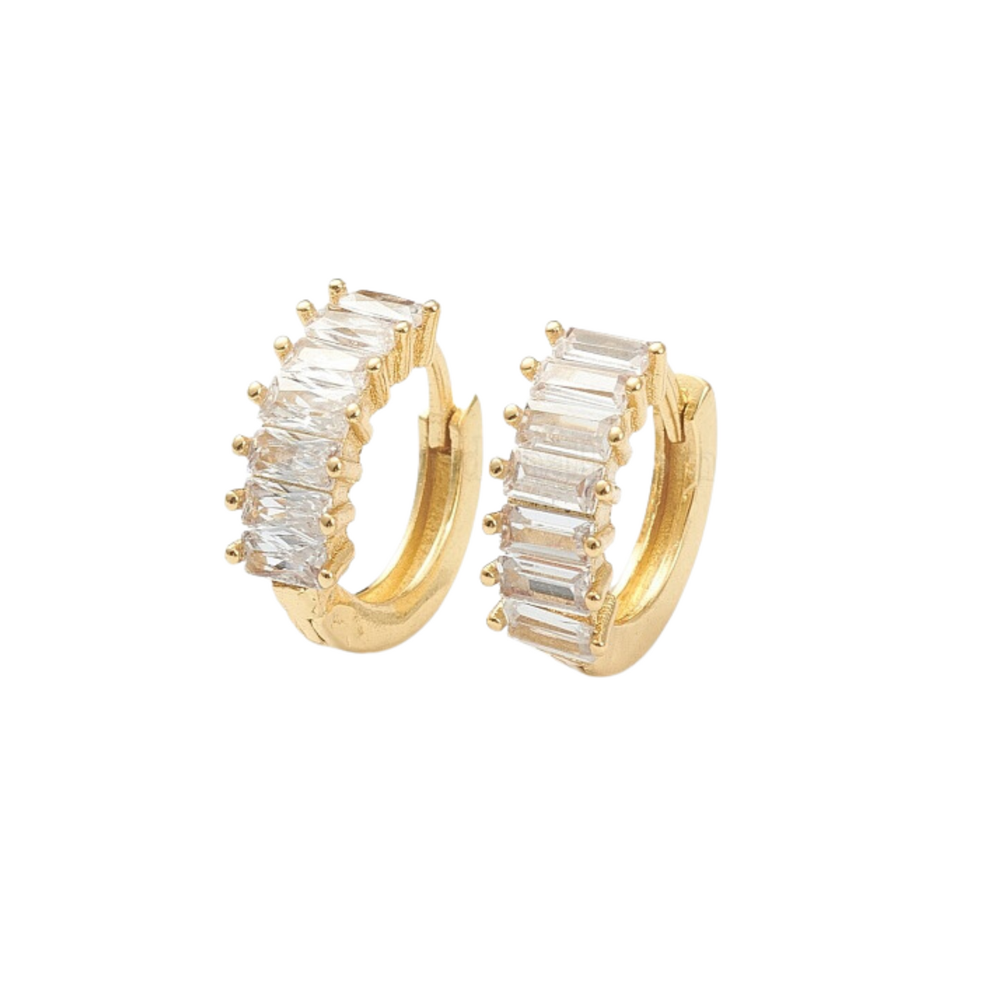 18K Gold Plated Huggie Hoop Earrings with Clear Cubic Zirconia - 13.5mm