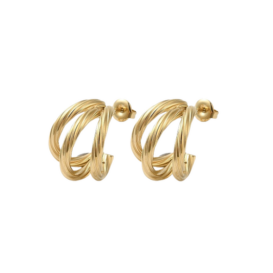 Waterproof 18K Gold Plated Half Hoop Stud Earrings - Tarnish-Free, Hypoallergenic -  Split Design, 19mm