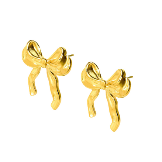 Waterproof 18K Gold Plated Bowknot Stud Earrings - Tarnish-Free - 24mm