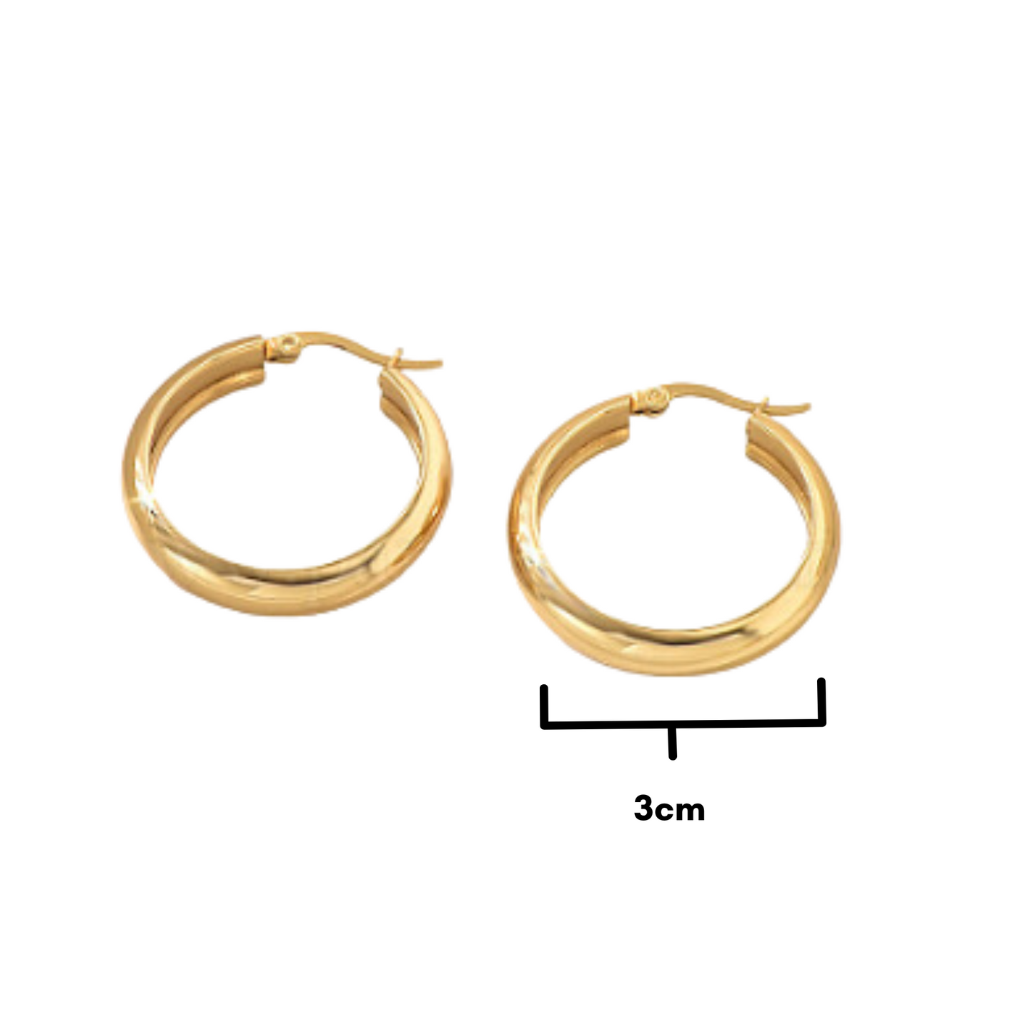 Waterproof 18K Gold Plated Hoop Earrings - Tarnish-Free 30mm