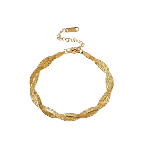 Waterproof Golden Twist Rope Chain Bracelet - Tarnish-Free, Hypoallergenic, 17cm