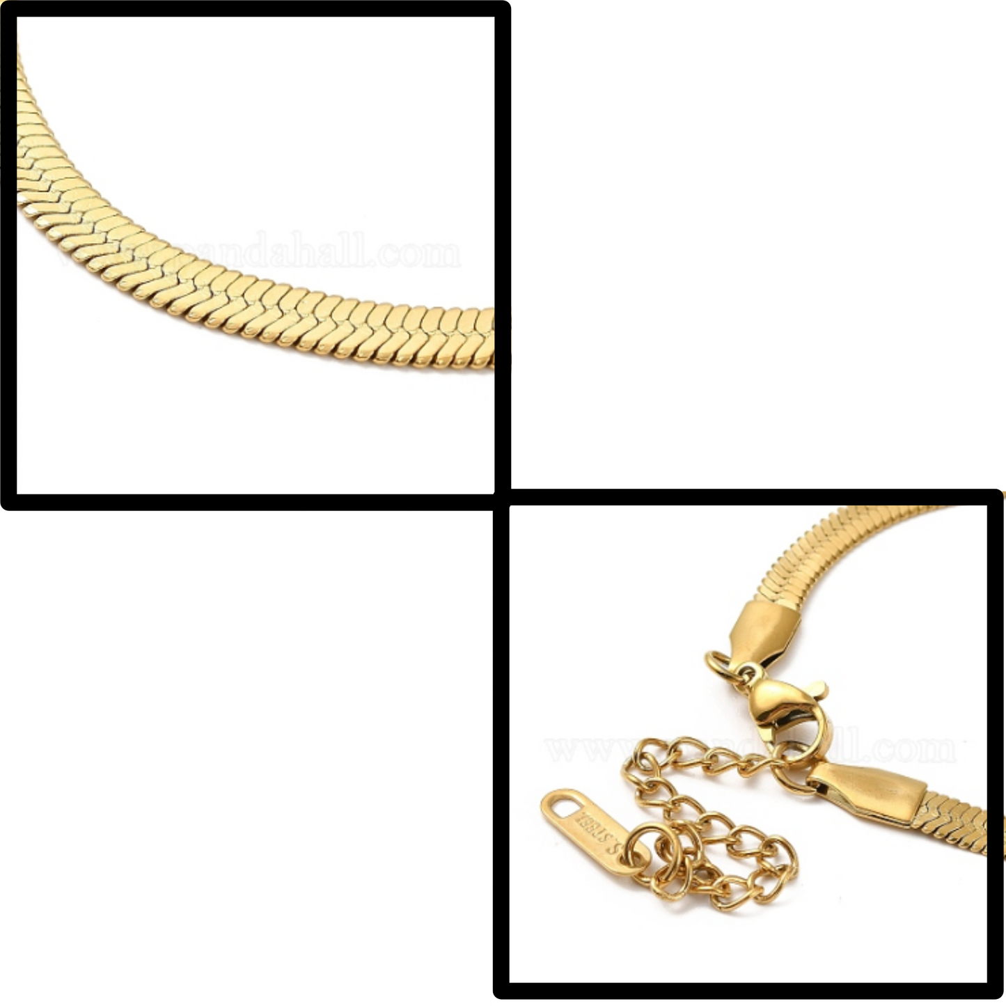 Waterproof 18K Gold Plated Herringbone Chain Bracelet - Tarnish-Free, Hypoallergenic - 15.1cm, for Women