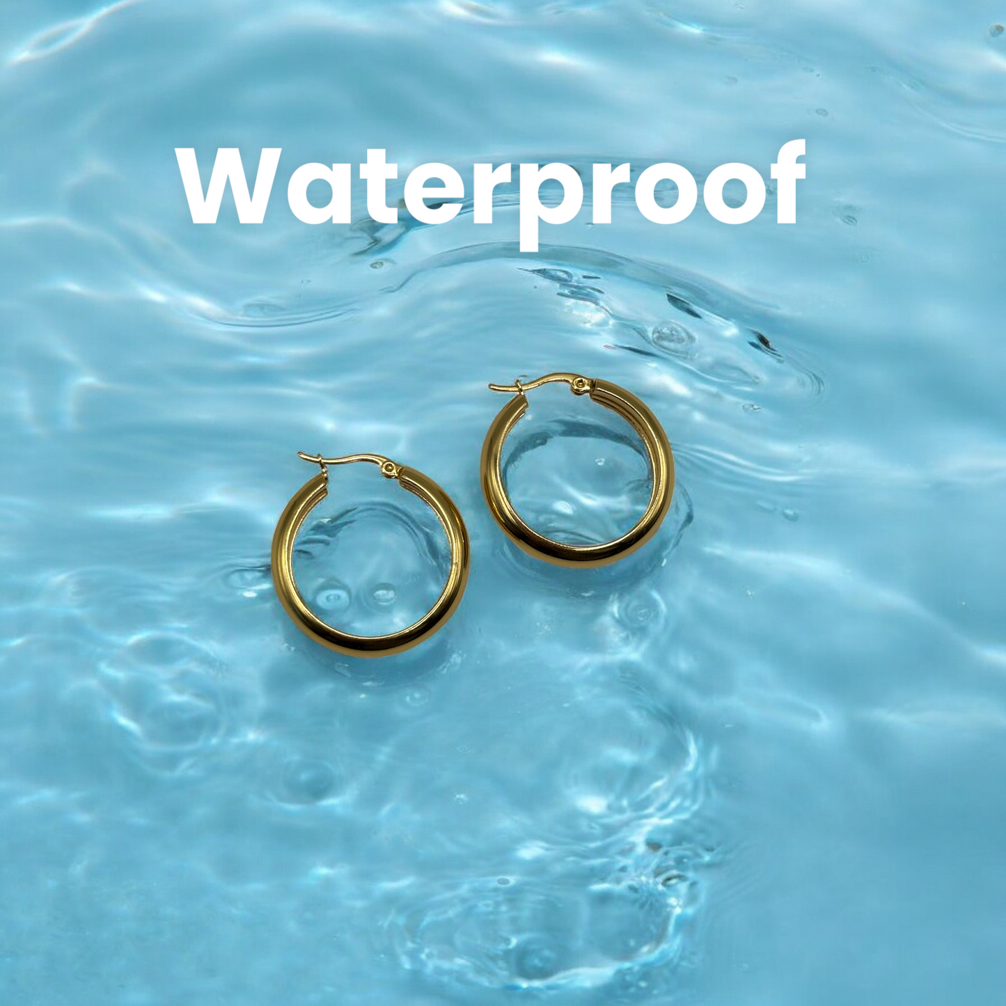 Waterproof 18K Gold Plated Hoop Earrings - Tarnish-Free 30mm