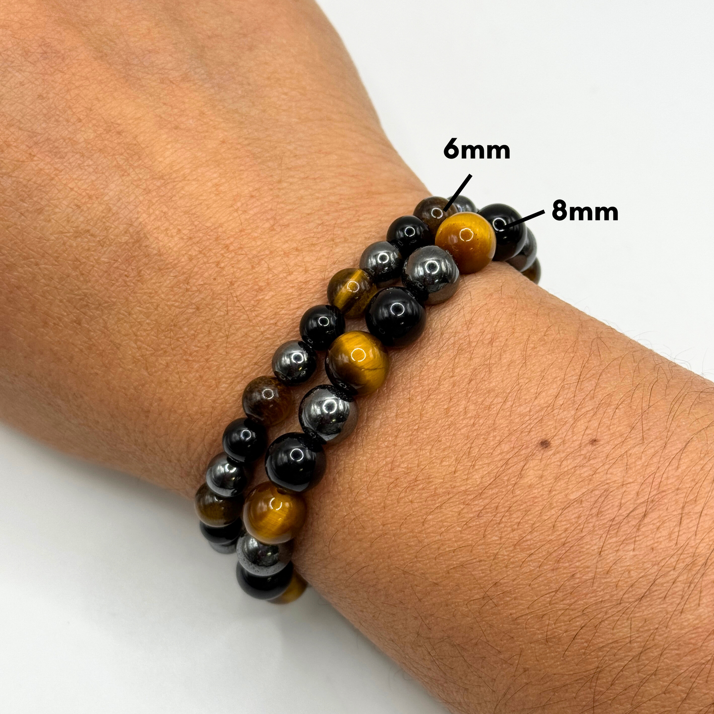 Protection Bracelet. Black Onyx - Tiger's Eye - Hematite. Healing Crystal Bracelet. Stretch Bracelet.