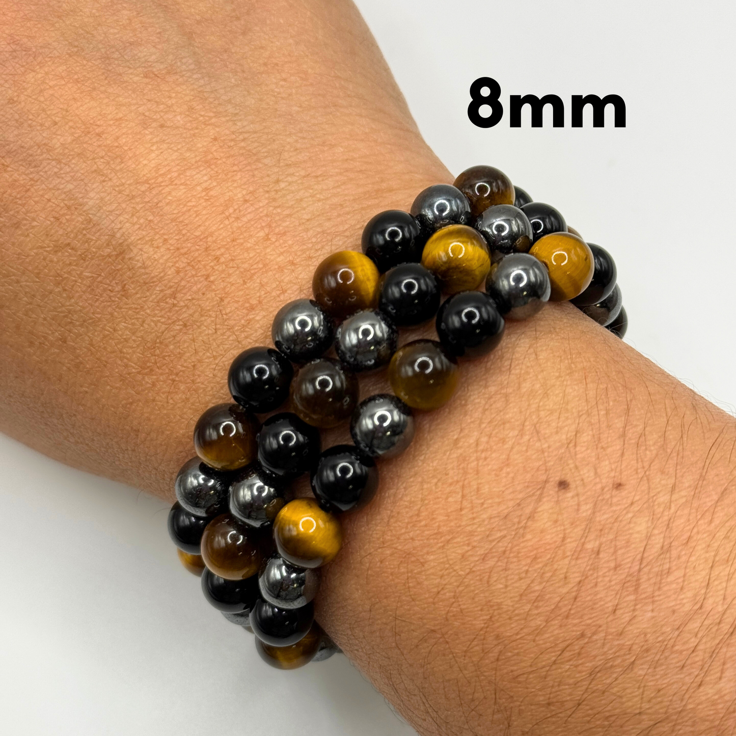 Protection Bracelet. Black Onyx - Tiger's Eye - Hematite. Healing Crystal Bracelet. Stretch Bracelet.