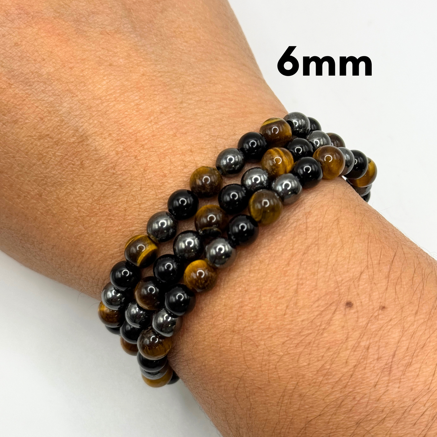 Protection Bracelet. Black Onyx - Tiger's Eye - Hematite. Healing Crystal Bracelet. Stretch Bracelet.