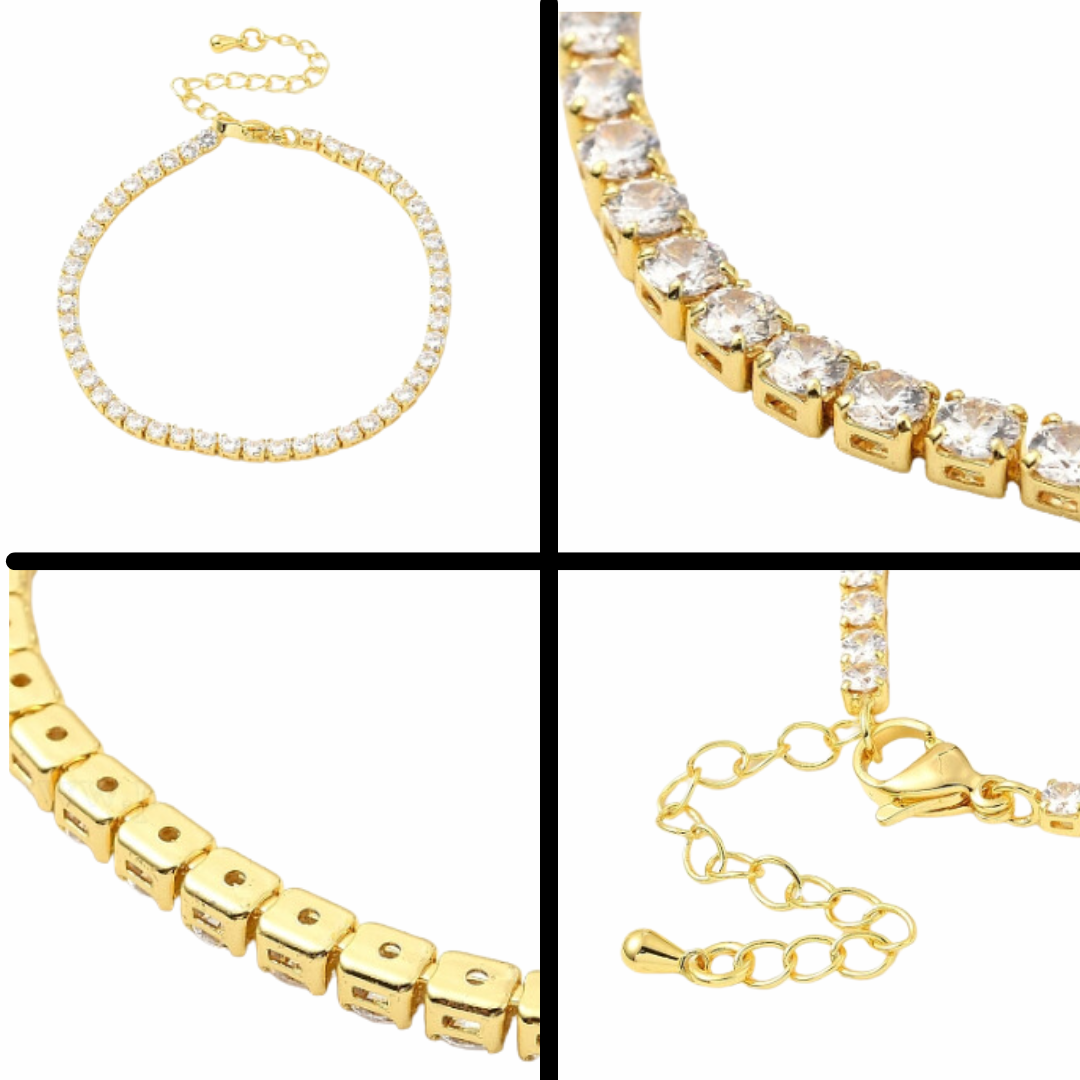 18K Gold Plated Clear Cubic Zirconia Tennis Bracelet - Lead-Free & Cadmium-Free, 7-1/8 inch (18cm)