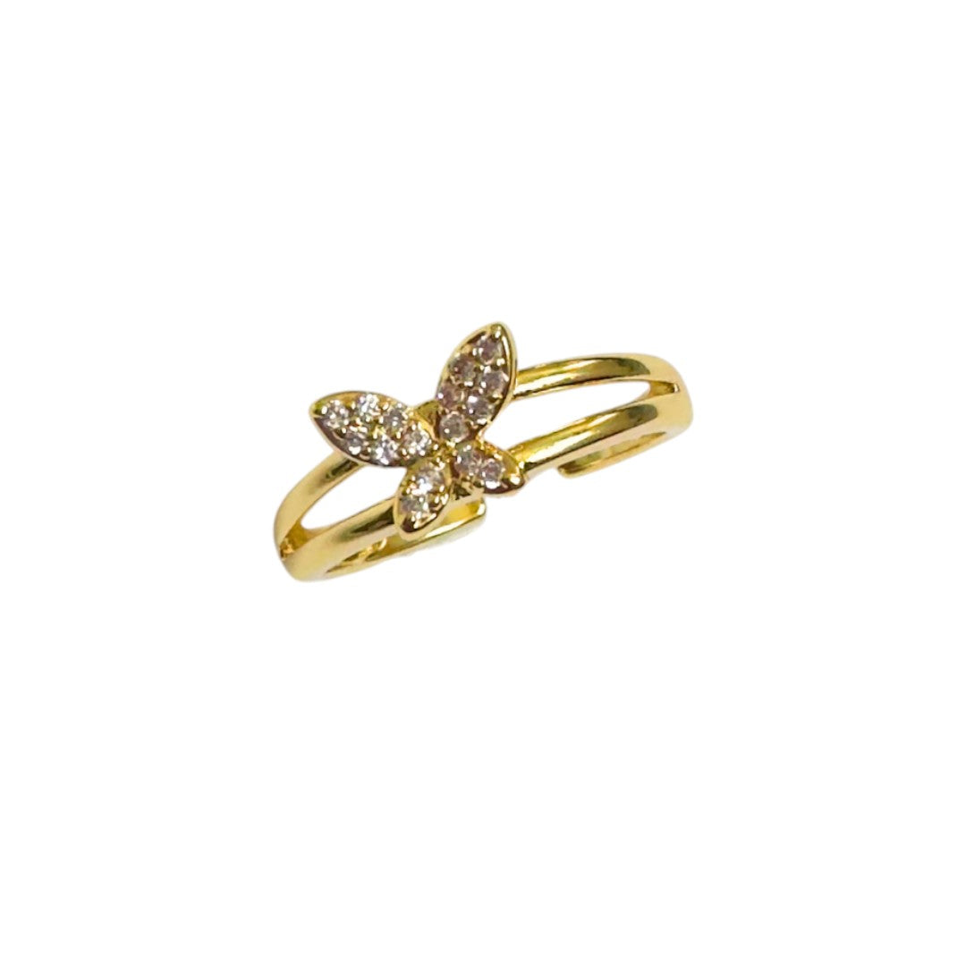 Elegant Butterfly Open Cuff Ring – 18k Gold Plated, Sparkling Cubic Zirconia