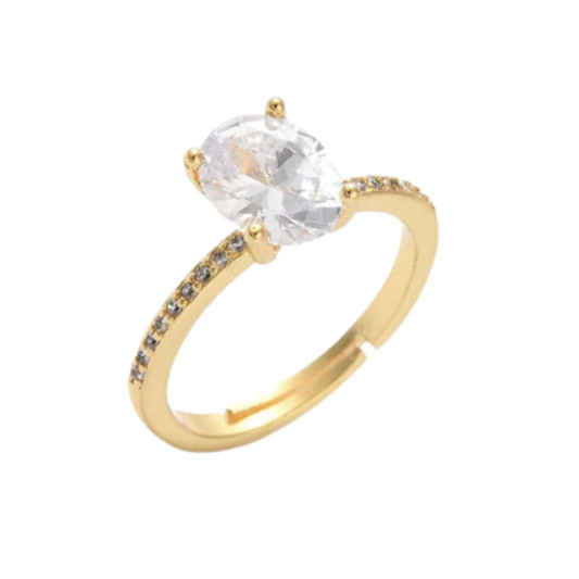 Sparkling Elegance Cubic Zirconia Adjustable Ring – 18k Gold Plated