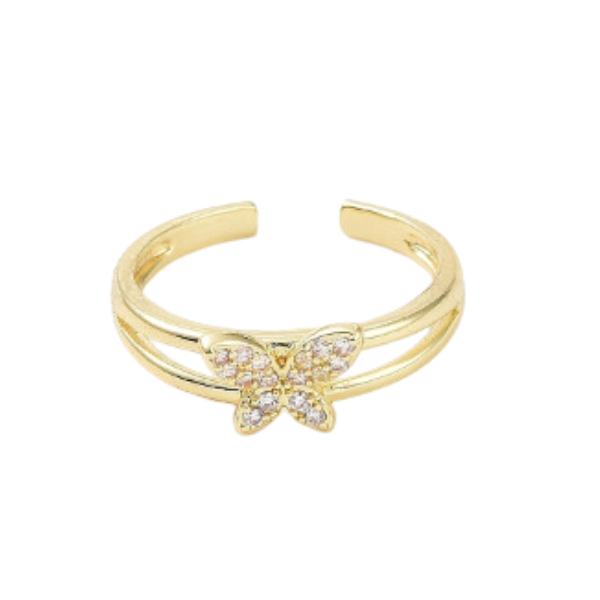 Elegant Butterfly Open Cuff Ring – 18k Gold Plated, Sparkling Cubic Zirconia