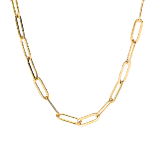 Waterproof 18K Gold Plated Paperclip Chain Necklace - Tarnish-Free, Hypoallergenicl, 45cm, for Women