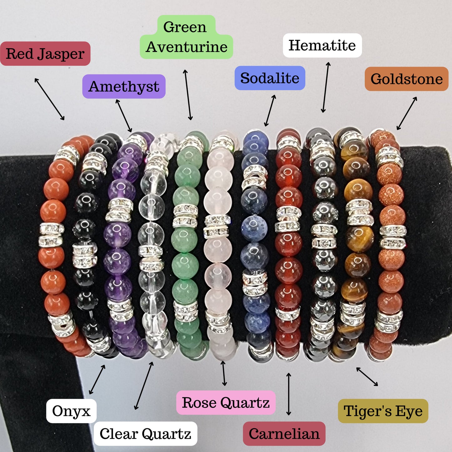 Healing Crystal Bracelet. Natural Gemstone Bead Bracelet .Stretch Bracelet.