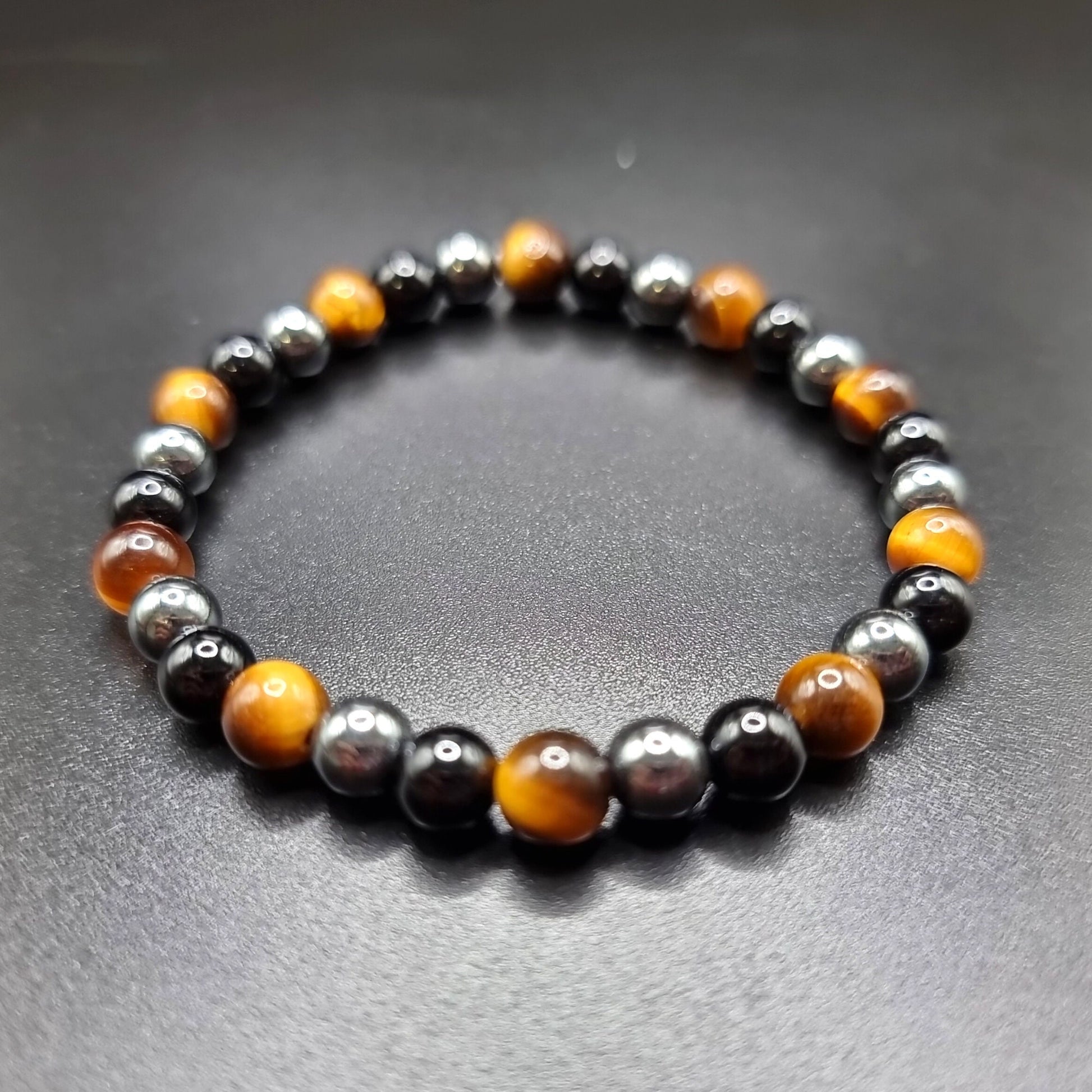 Protection Bracelet. Black Onyx - Tiger's Eye - Hematite. Healing Crystal Bracelet. Stretch Bracelet.