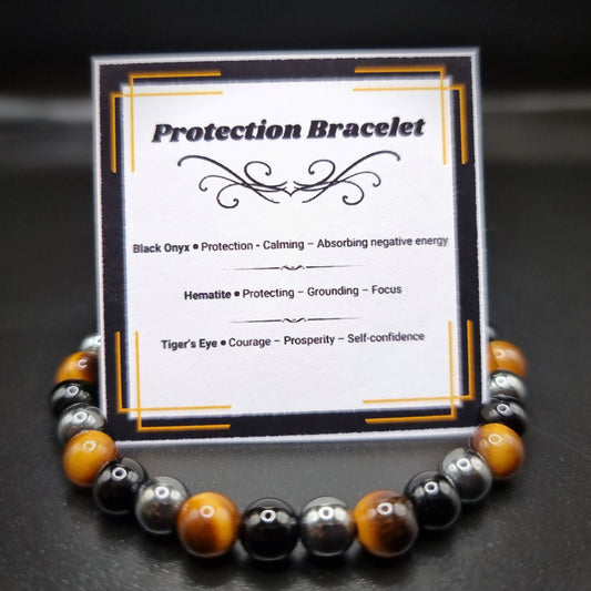 Protection Bracelet. Black Onyx - Tiger's Eye - Hematite. Healing Crystal Bracelet. Stretch Bracelet.