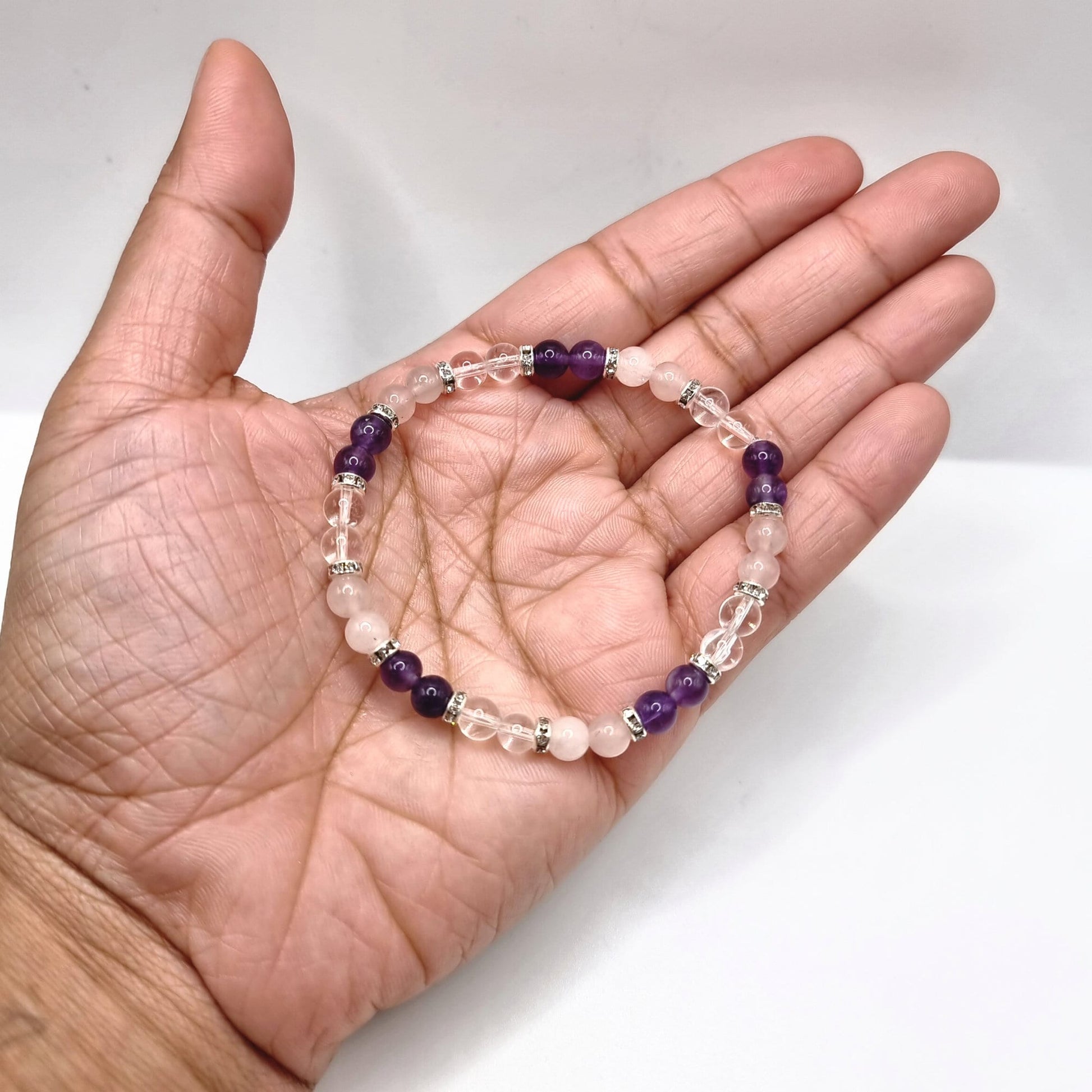 Peace and Love Bracelet. Amethyst - Rose Quartz - Clear Quartz. Healing Crystal Bracelet. Stretch Bracelet.