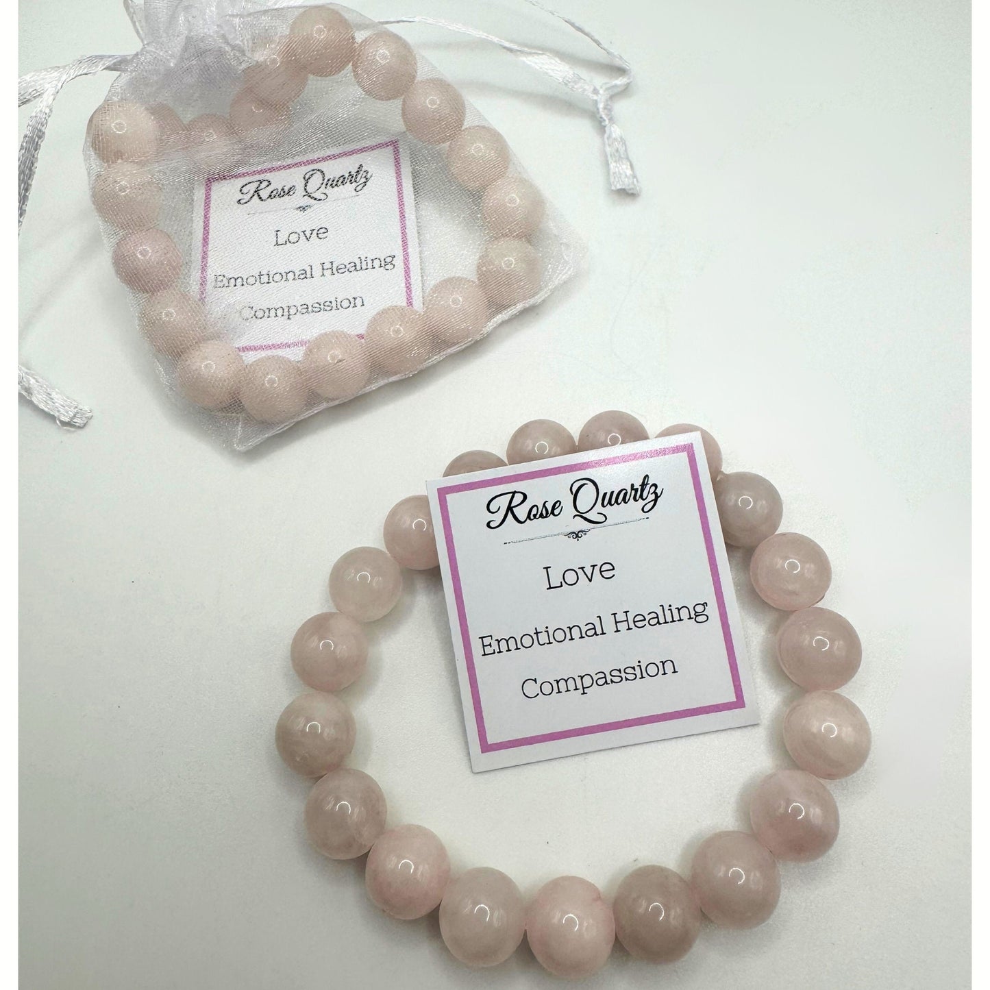 Genuine Rose Quartz Bracelet, Large Bead 12mm, 7 inch, Crystal Bracelet, Emotional Healing and Love Stone.