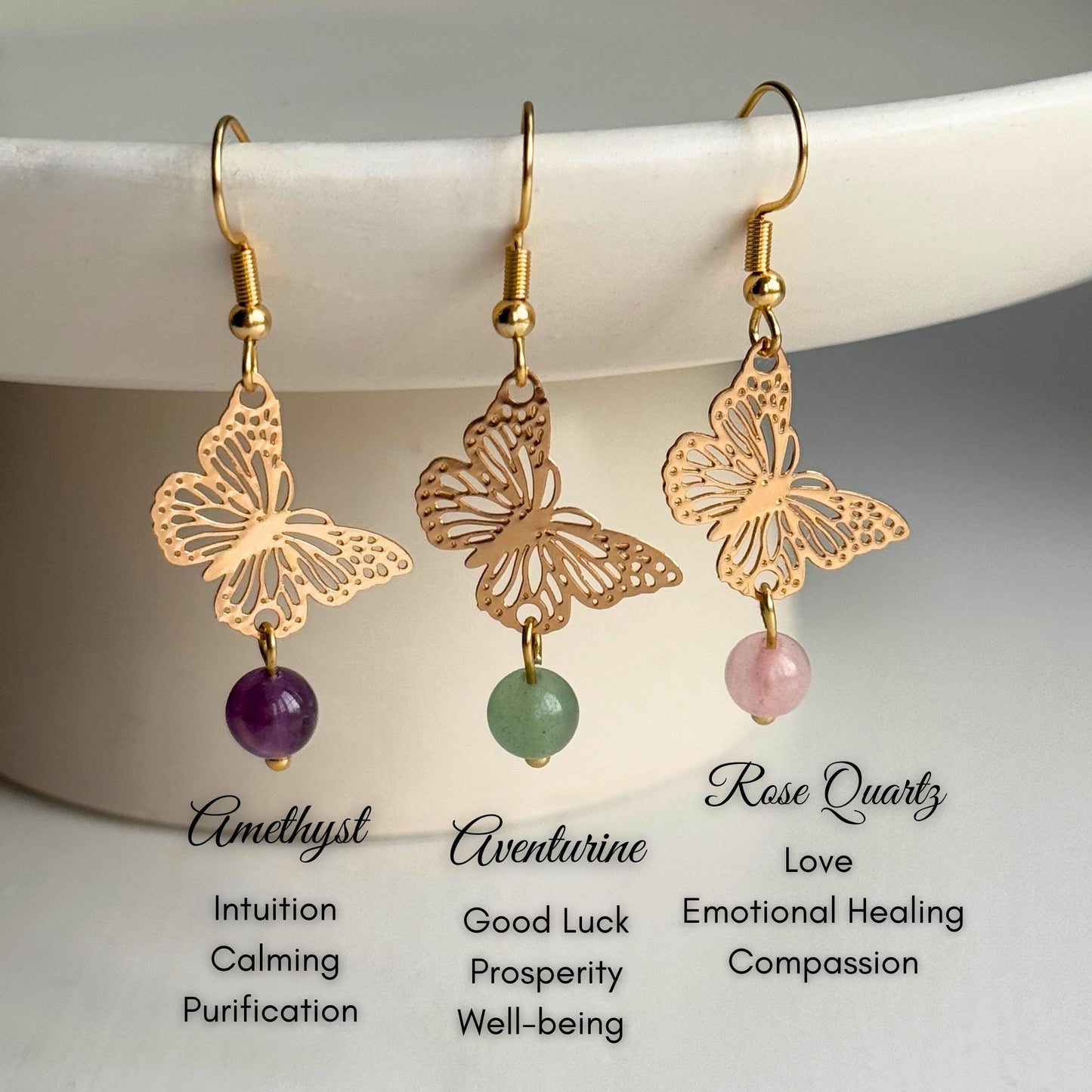 Butterfly Dangle Earrings with Crystal Bead. Crystal Earrings. Handmade Earrings. Gemstone Earrings. Gold Earrings.