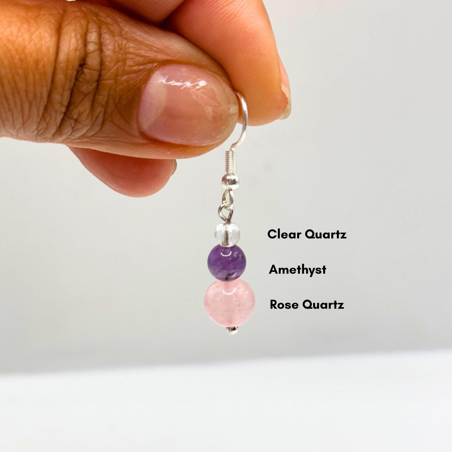 Natural Crystal Earrings. Rose Quartz, Amethyst, Clear Quartz. Gemstone Earrings. Silver Earings. Handmade Earrings.