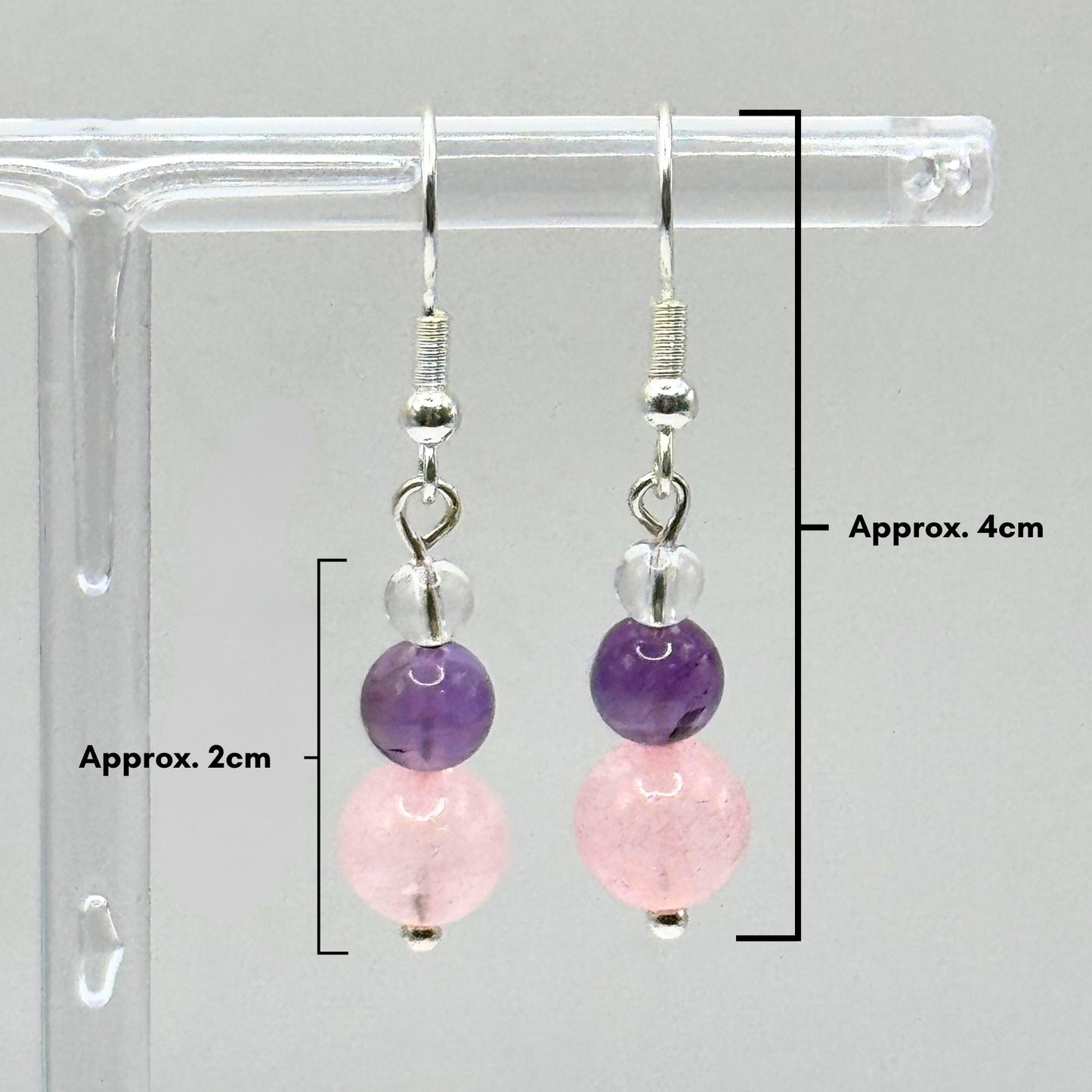 Natural Crystal Earrings. Rose Quartz, Amethyst, Clear Quartz. Gemstone Earrings. Silver Earings. Handmade Earrings.