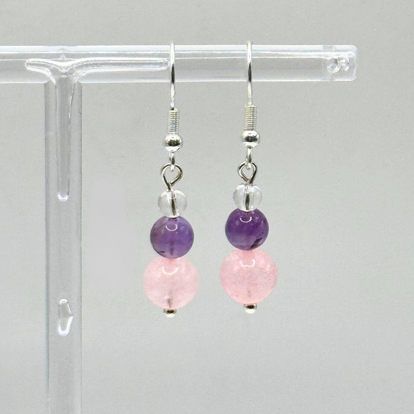 Natural Crystal Earrings. Rose Quartz, Amethyst, Clear Quartz. Gemstone Earrings. Silver Earings. Handmade Earrings.