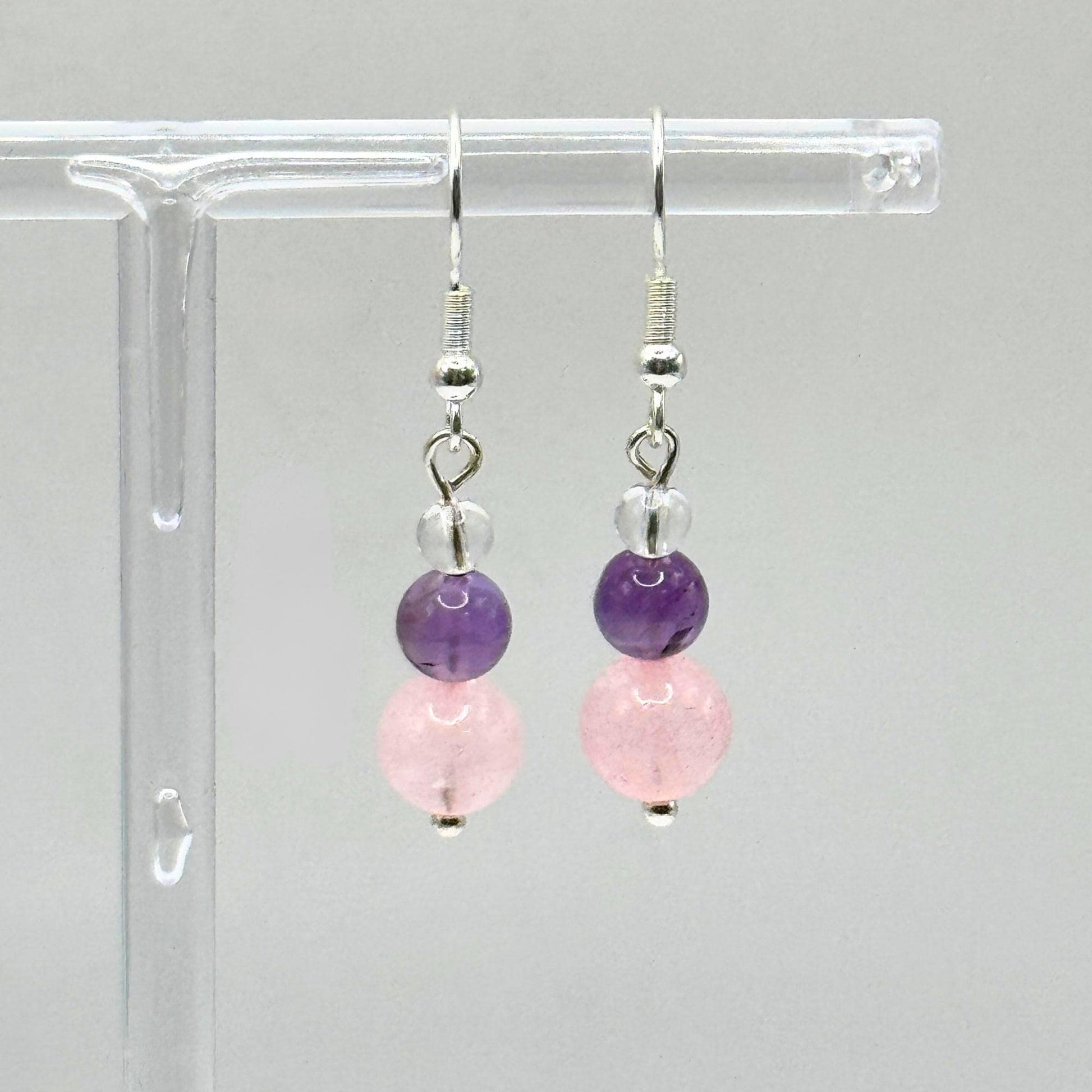 Natural Crystal Earrings. Rose Quartz, Amethyst, Clear Quartz. Gemstone Earrings. Silver Earings. Handmade Earrings.