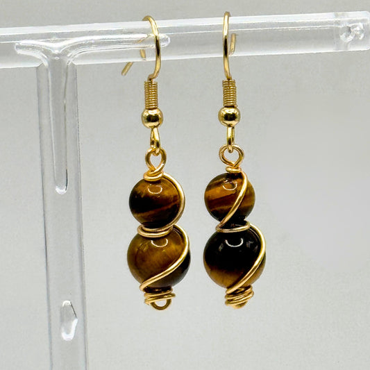 Natural Tiger's Eye Earrings. Gold Earrings. Crystal Earrings. Gemstone Earrings.