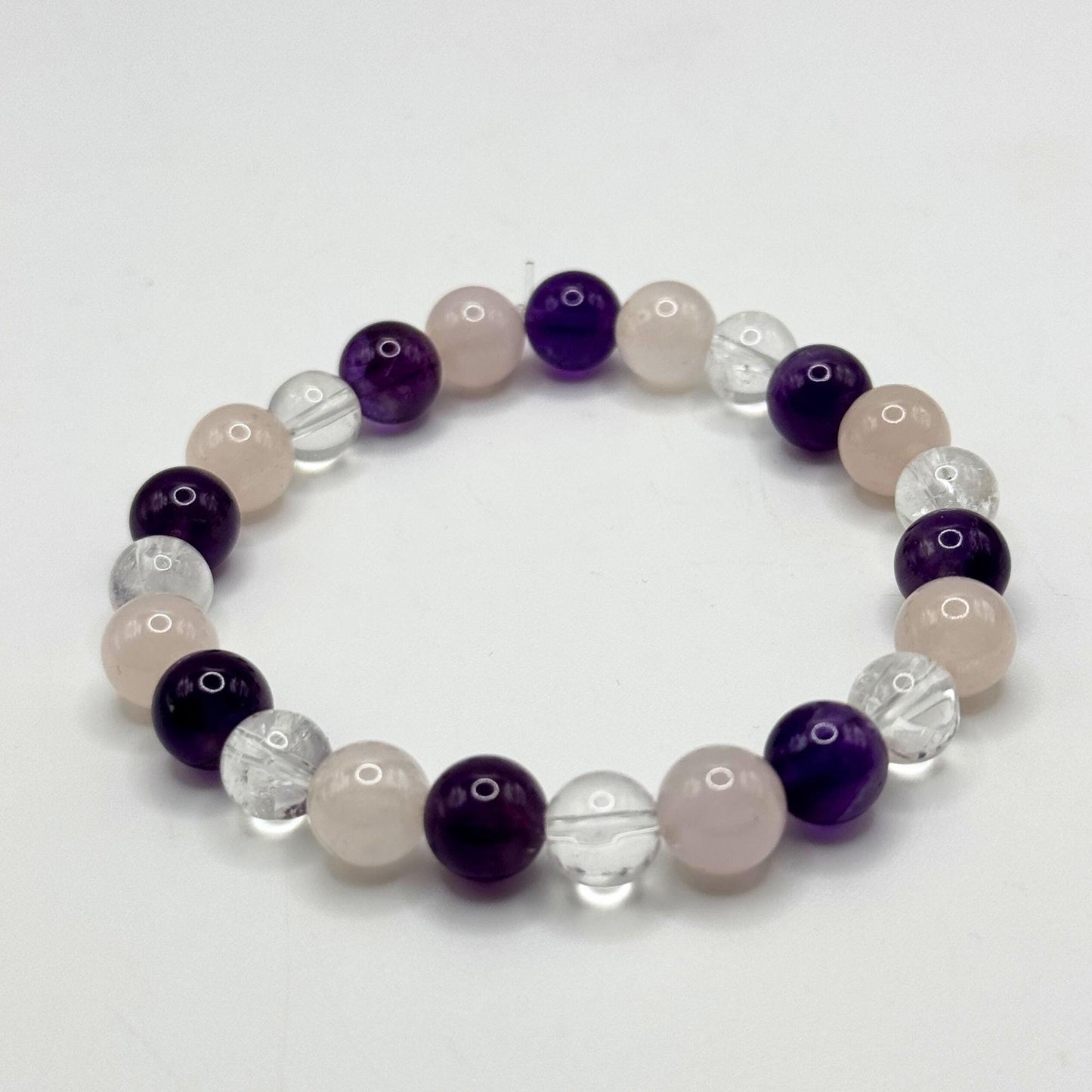 Peace and Love Bracelet. Amethyst - Rose Quartz - Clear Quartz. Healing Crystal Bracelet. Stretch Bracelet.