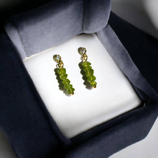 Natural Peridot Earrings, Handmade Crystal Earrings, Gold Earrings, Handmade Crystal Chip Earrings.