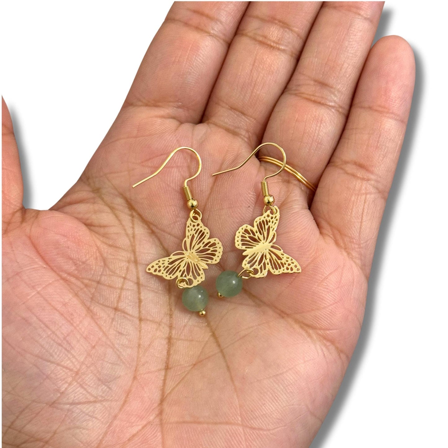 Butterfly Dangle Earrings with Crystal Bead. Crystal Earrings. Handmade Earrings. Gemstone Earrings. Gold Earrings.