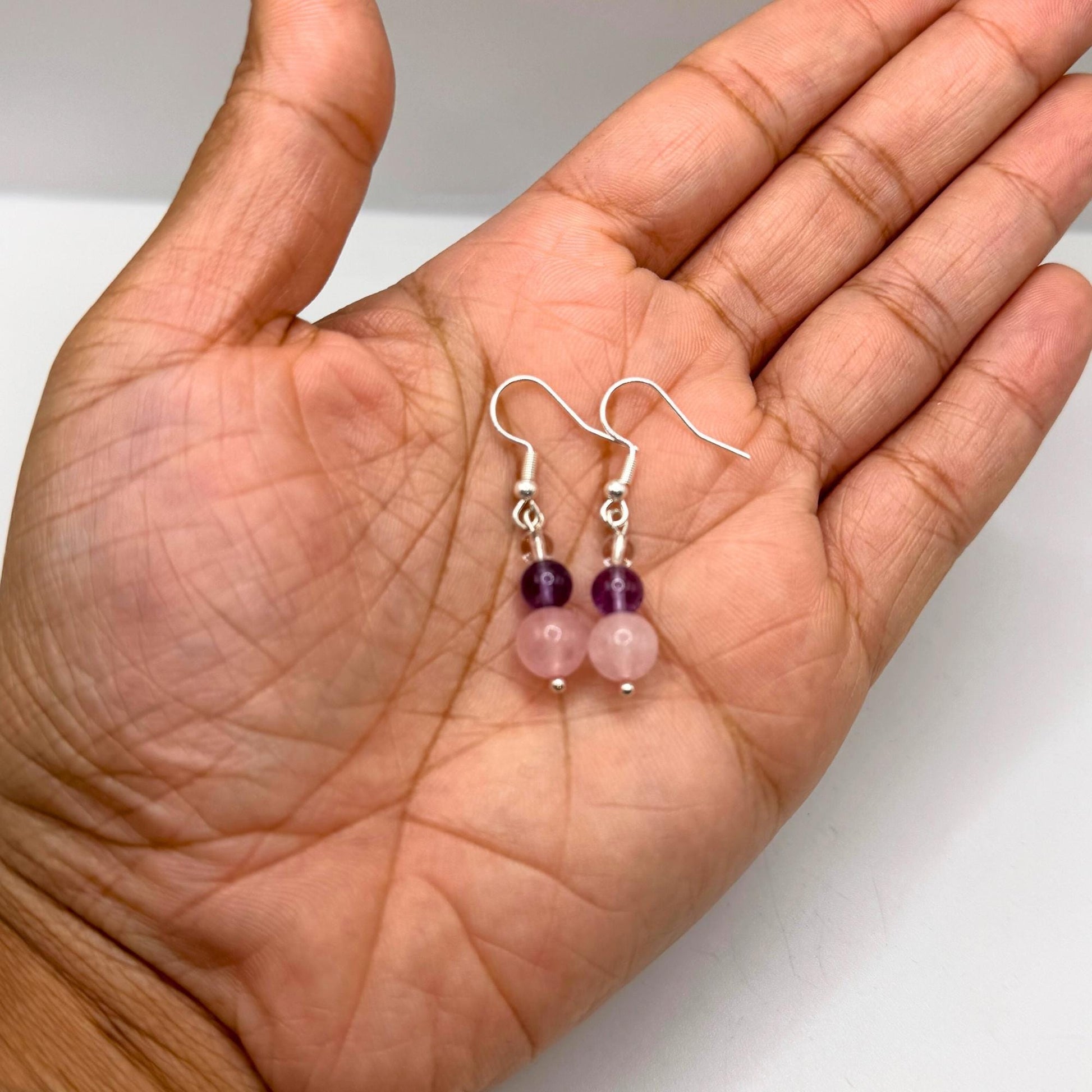 Natural Crystal Earrings. Rose Quartz, Amethyst, Clear Quartz. Gemstone Earrings. Silver Earings. Handmade Earrings.