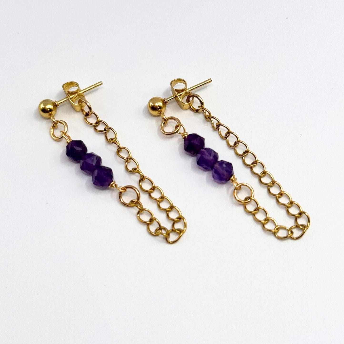 Crystal Chain Stud Earrings in Stainless Steel, Gold Earrings, Crystal Earrings. Healing Crystals. Handmade Earrings.