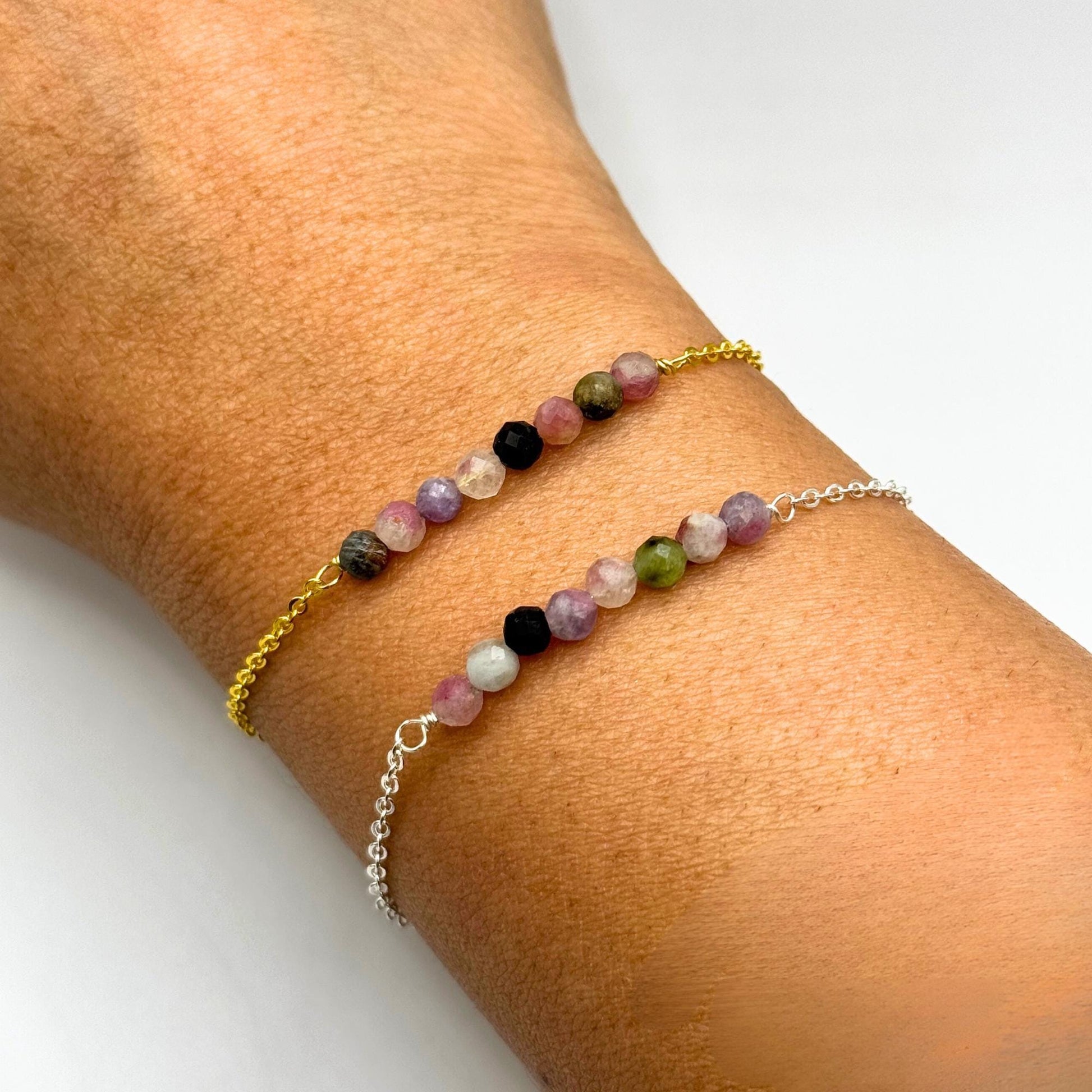 Tourmaline Bracelet. Natural Tourmaline Bracelet. Crystal Bracelet. Gemstone Bracelet. Birthstone Bracelet. Gold and Silver Bracelet.