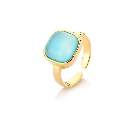 Minimalist Gemstone Square Ring - Premium 18K Gold plated